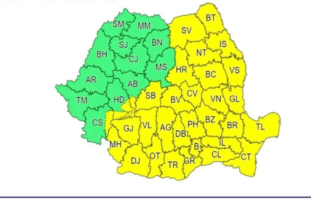 ANM a emis o avertizare cod galben de furtuni valabilă în peste trei sferturi din ţară